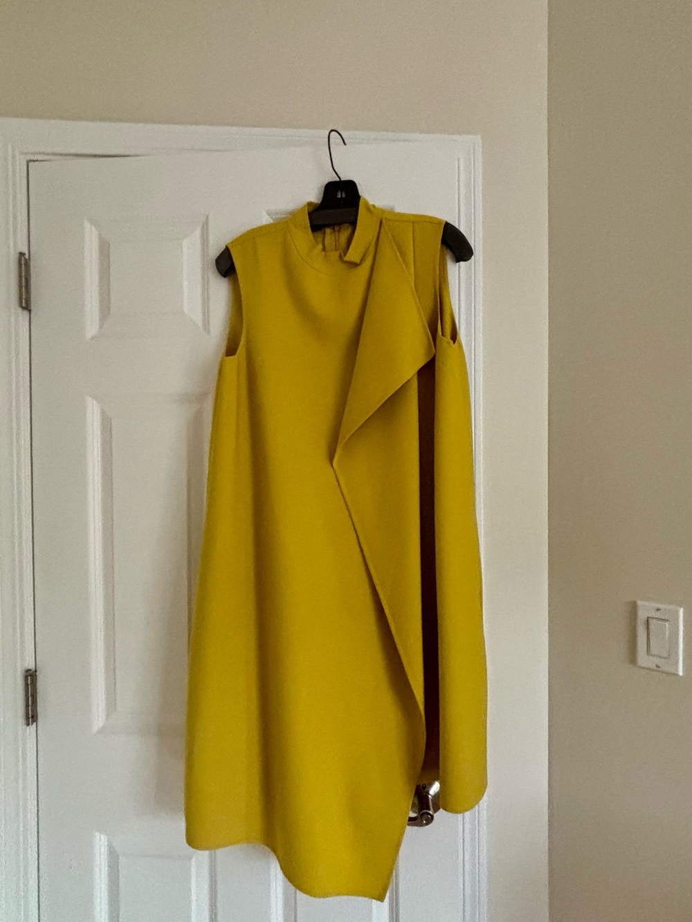 NWT Oscar de la Renta Mustard Yellow Asymmetrical Draped Shift Dress